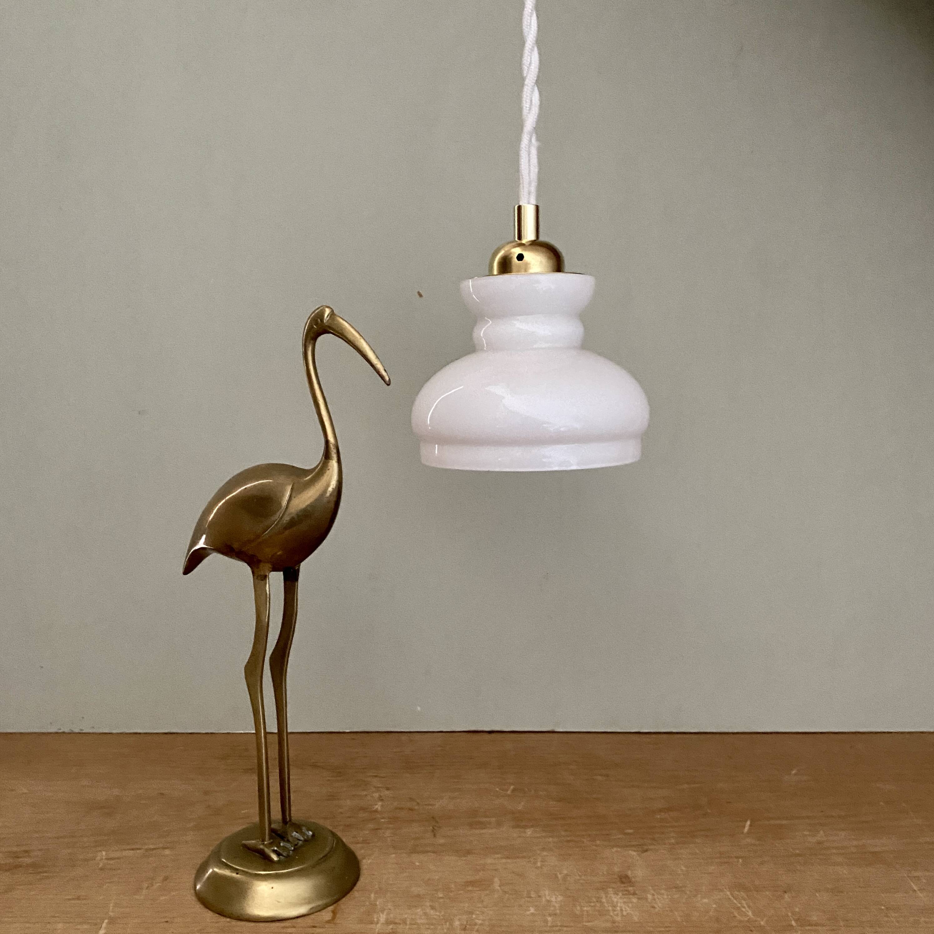 Vintage lampshade pendant light in white opaline