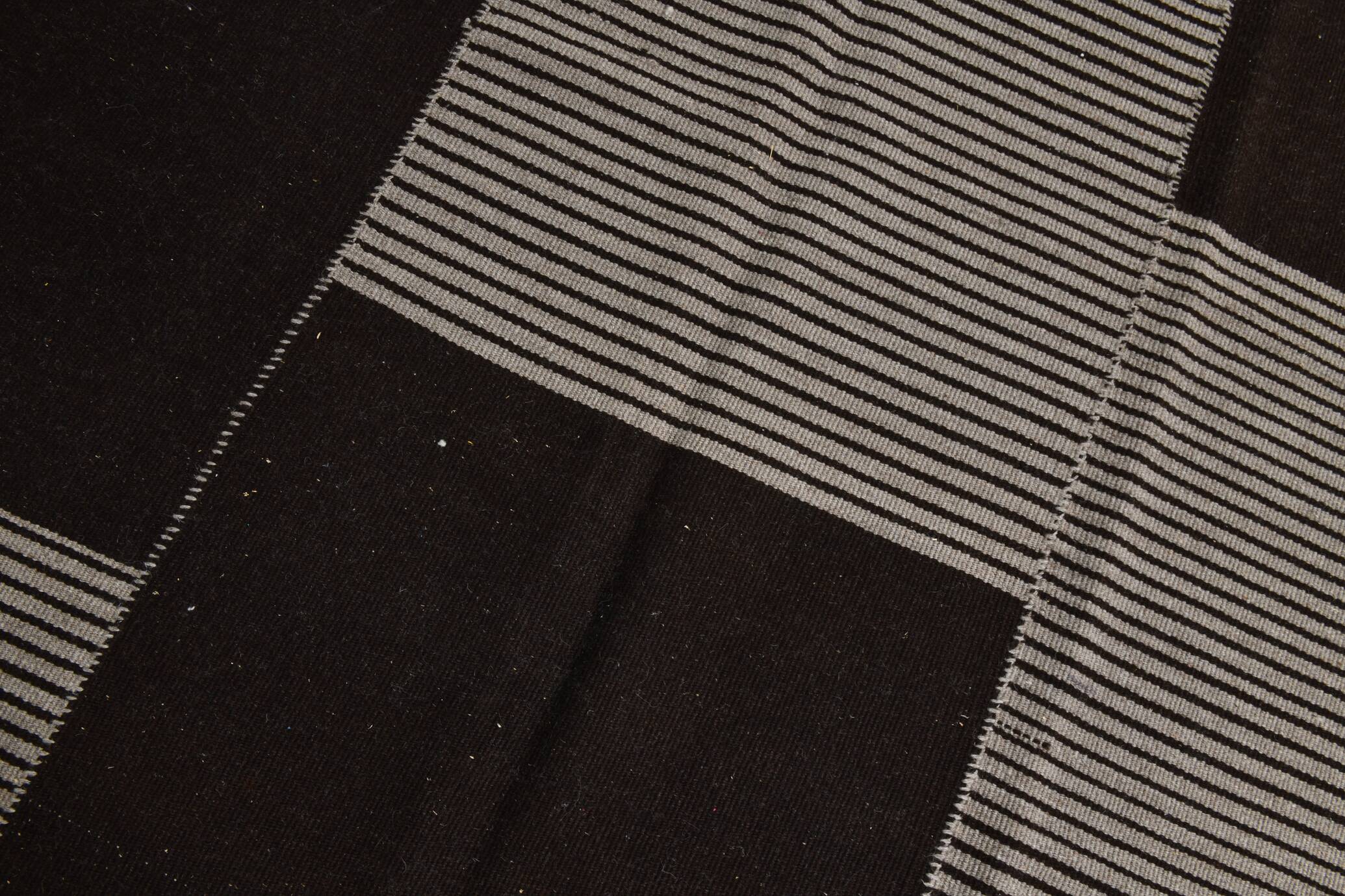 Black and Taupe Handknotted Wool Kilim Rug, 174x251 Cm