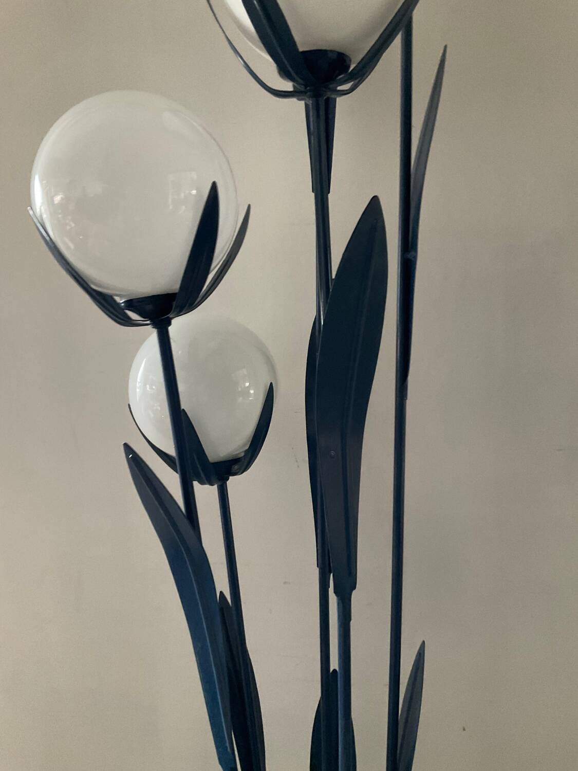 Vintage floor lamp 5 lamps in opaline and blue metal