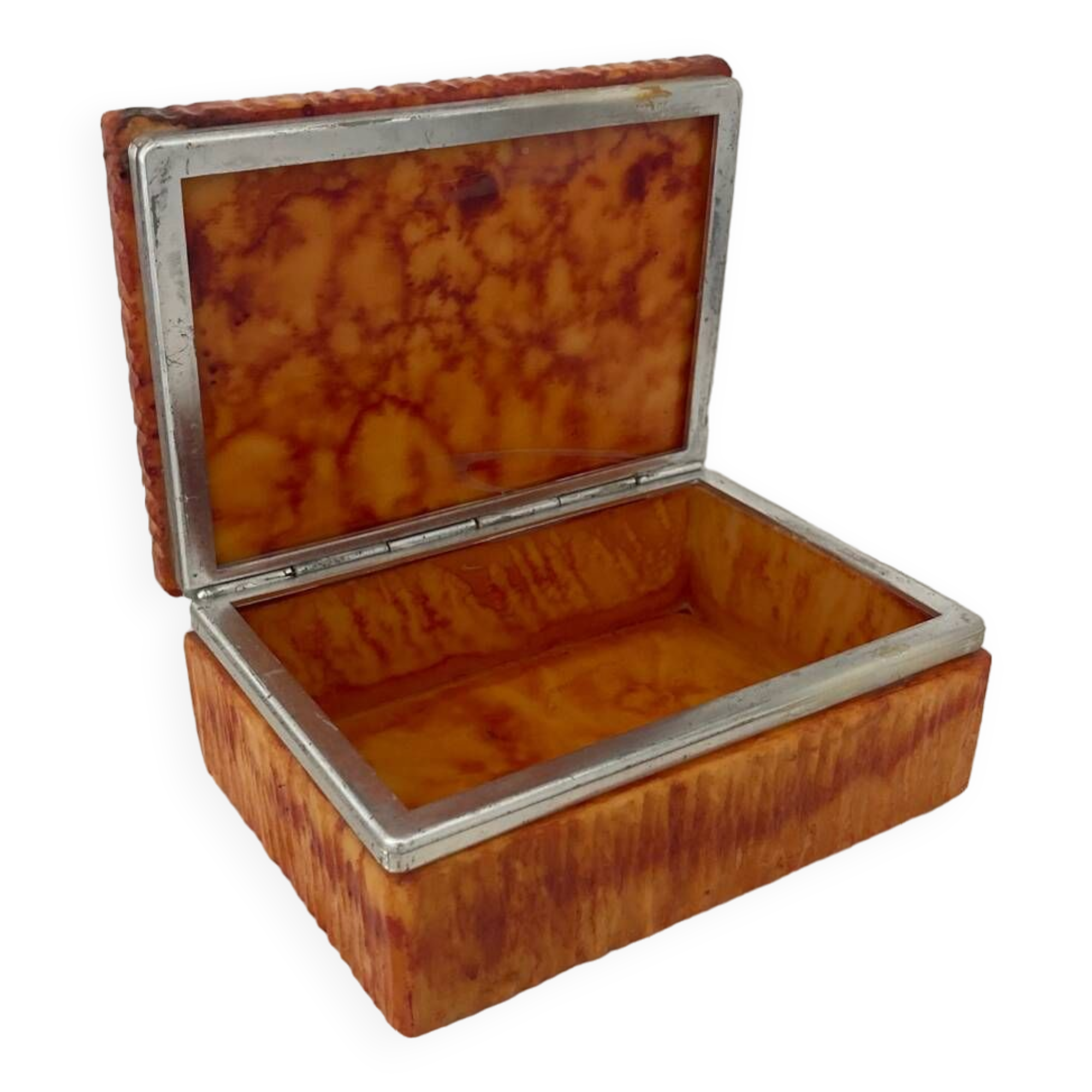Vintage box in orange alabaster and chrome metal, Italy 1970s