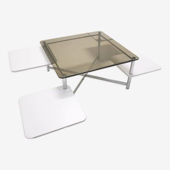 Vintage 1970s smoked glass swivel platform coffee table
