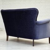 1960s, Danish 2-seater sofa, original blue furniture velour, beech wood.