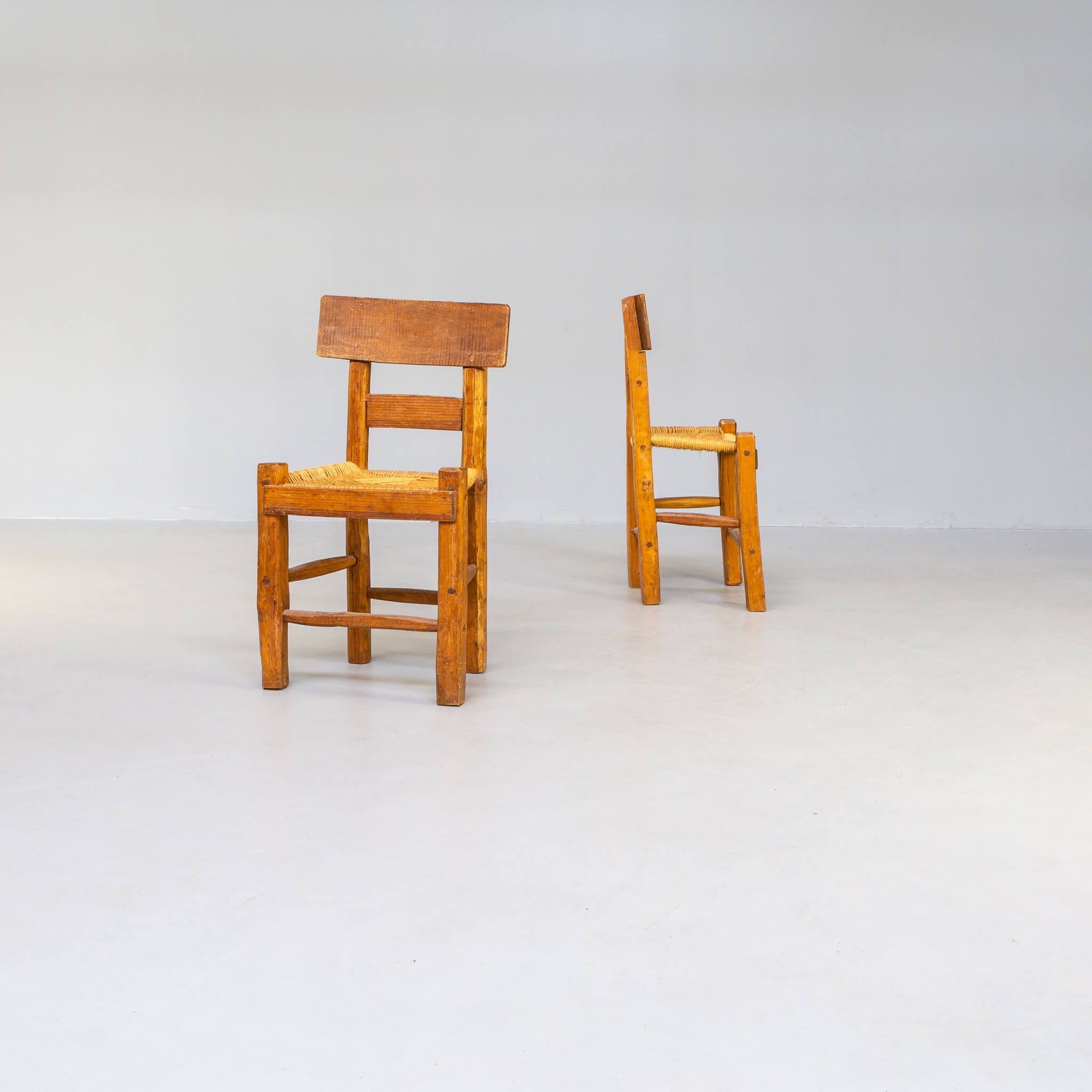 60s pine wabi sabi dining or side chair set of 2
