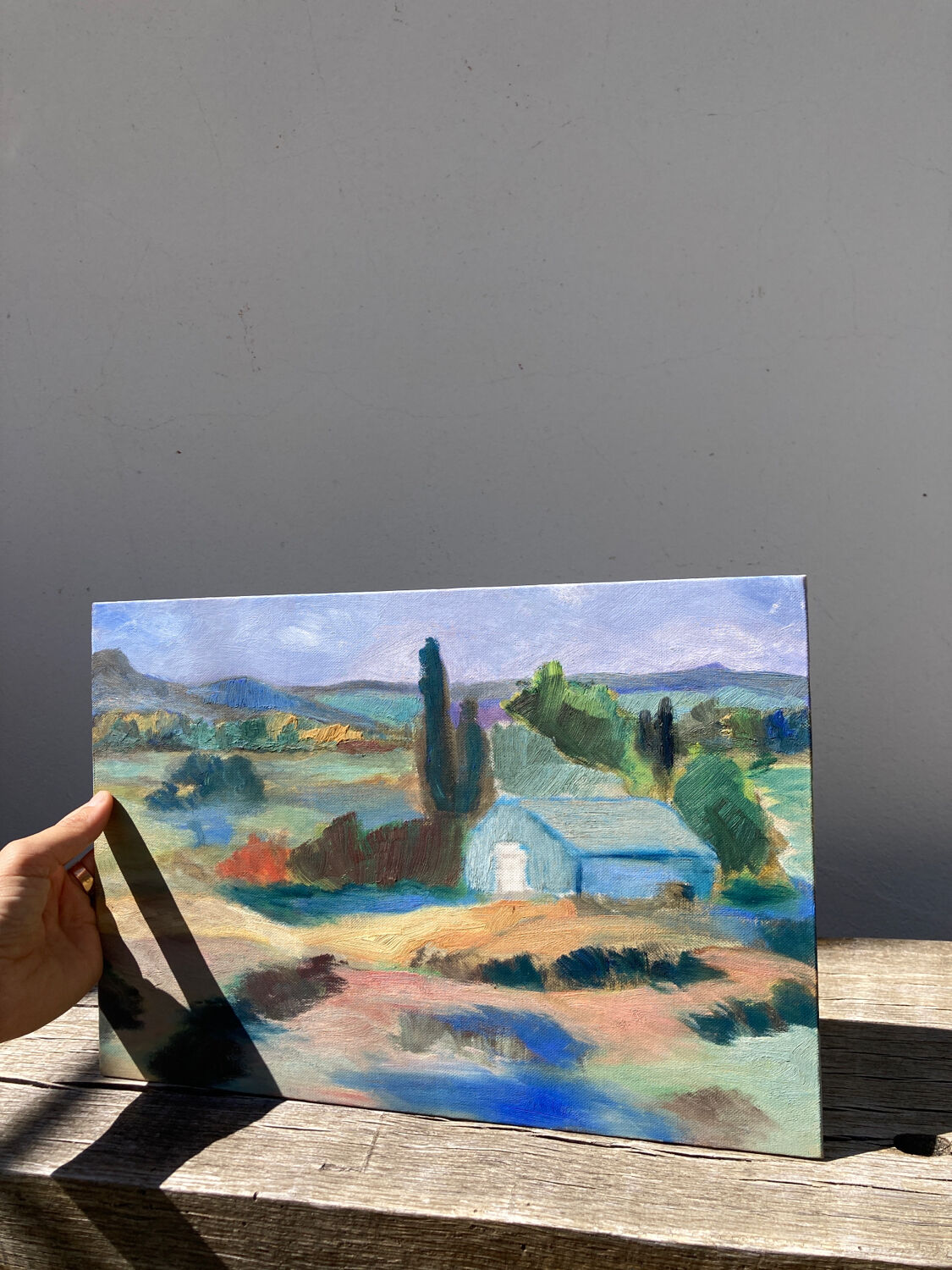 Mediterranean Provencal landscape / expressionist painting / oil painting on wood panel