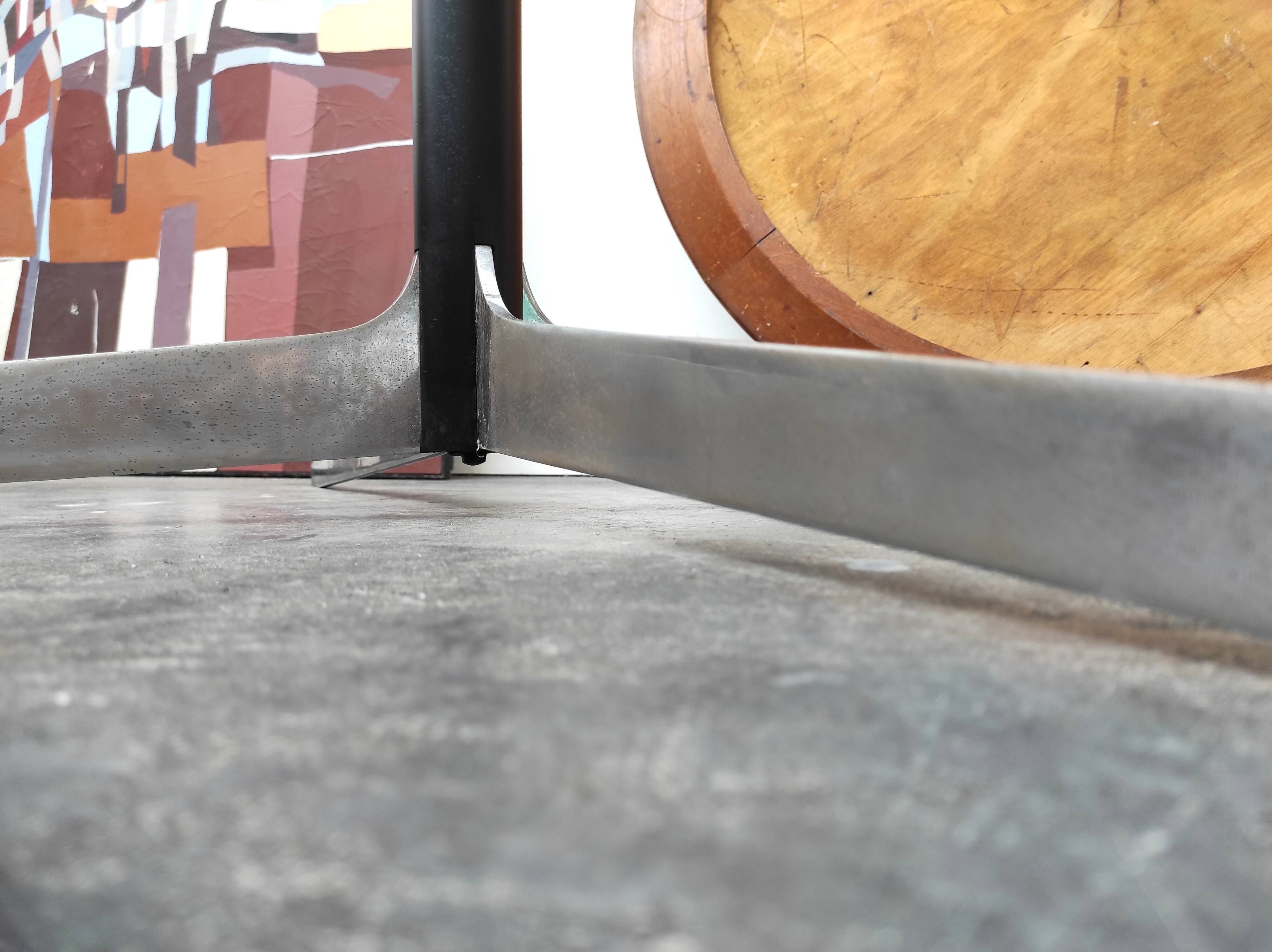 Round coffee table wood metal 1960