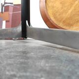 Round coffee table wood metal 1960