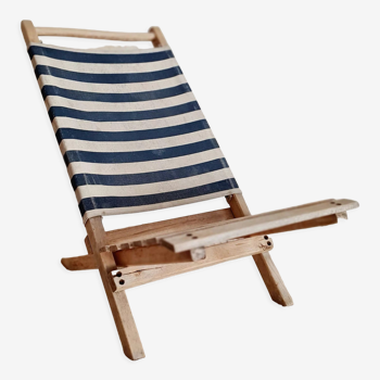 Chaise fauteuil pliant assise toile rayée