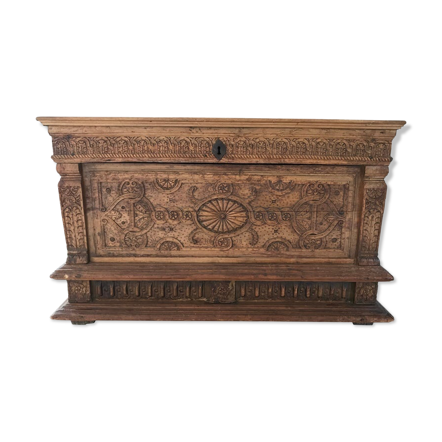 Antique Carved wooden chest with plant motif Renaissance period
