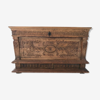 Antique Carved wooden chest with plant motif Renaissance period