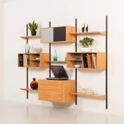 Rare Kai Kristiansen 3 bay wall unit in beech, 1970s