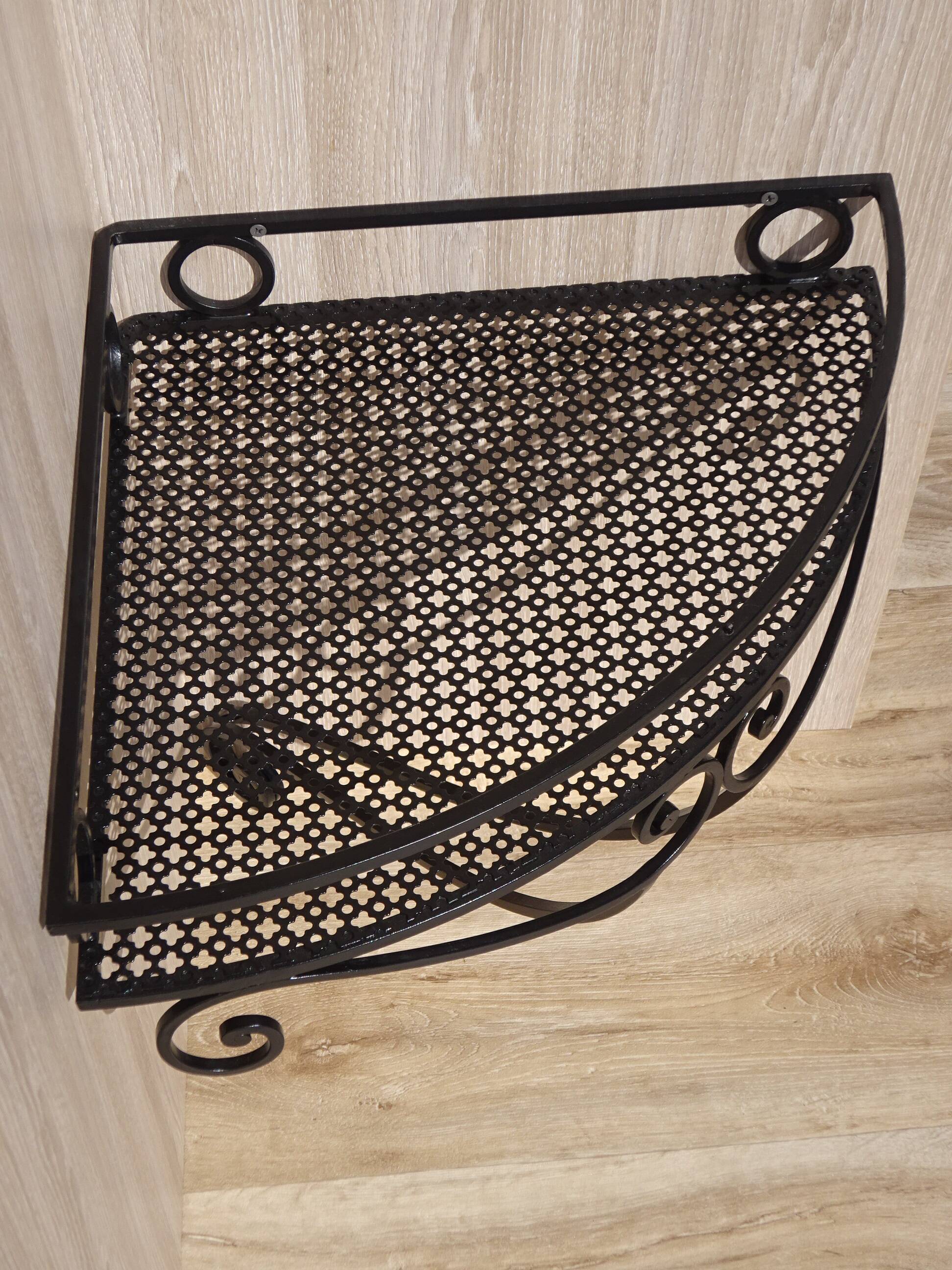 Wrought iron and marble corner shelf