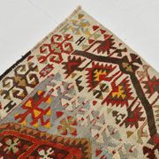 Tapis Kilim en laine beige et rouge 6x13, 193x406 cm
