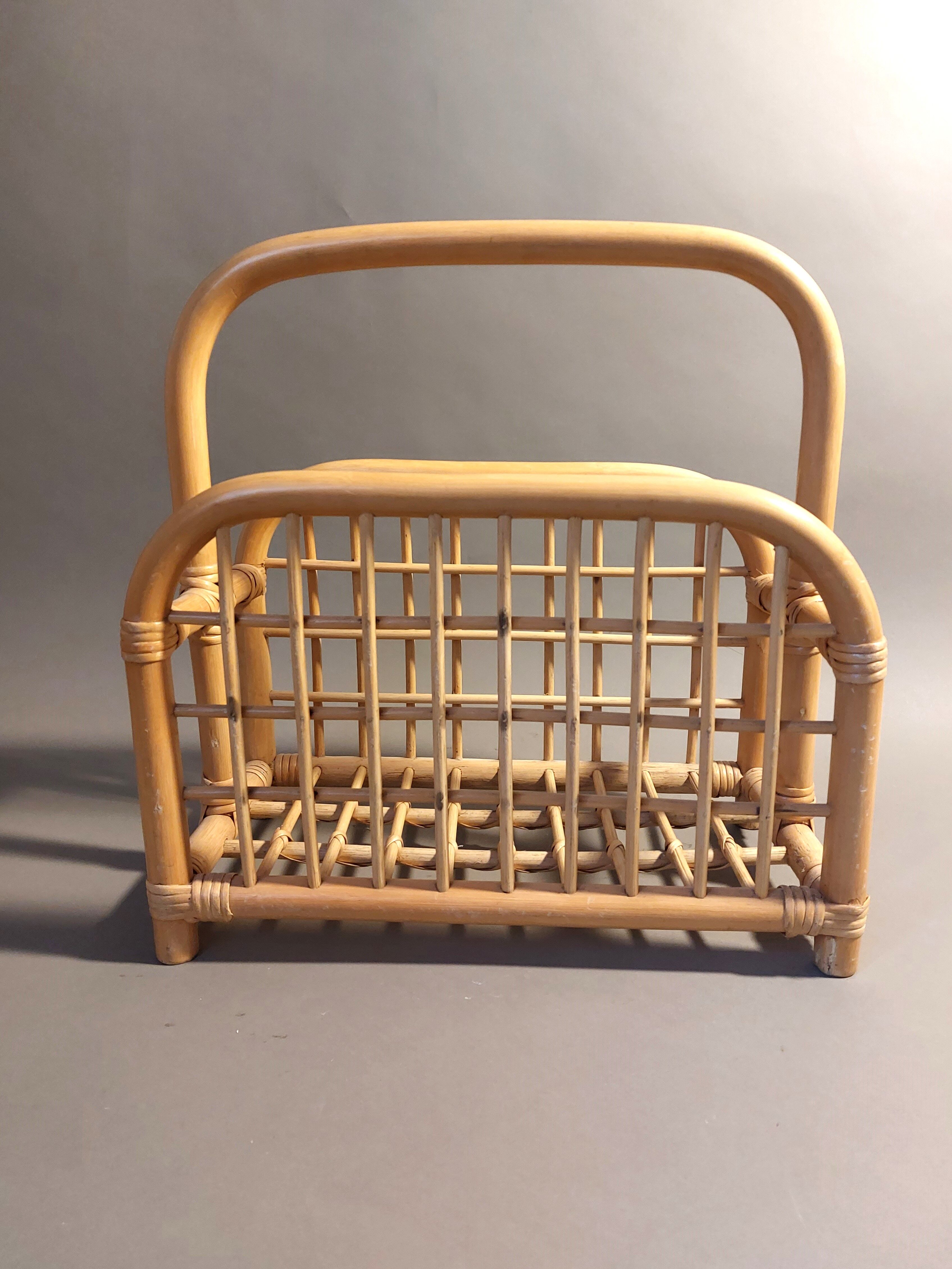Vintage rattan magazine holder