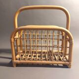 Vintage rattan magazine holder