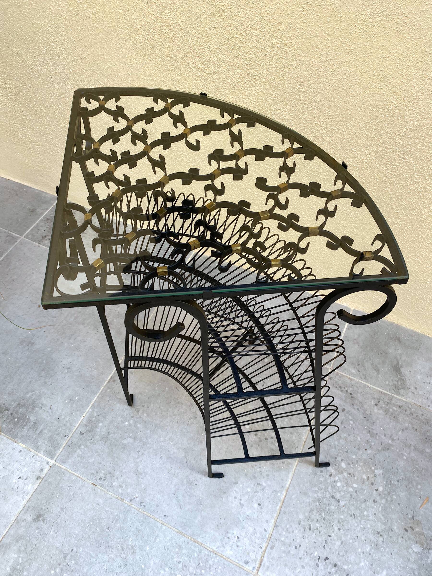 Vintage wrought iron corner shelf