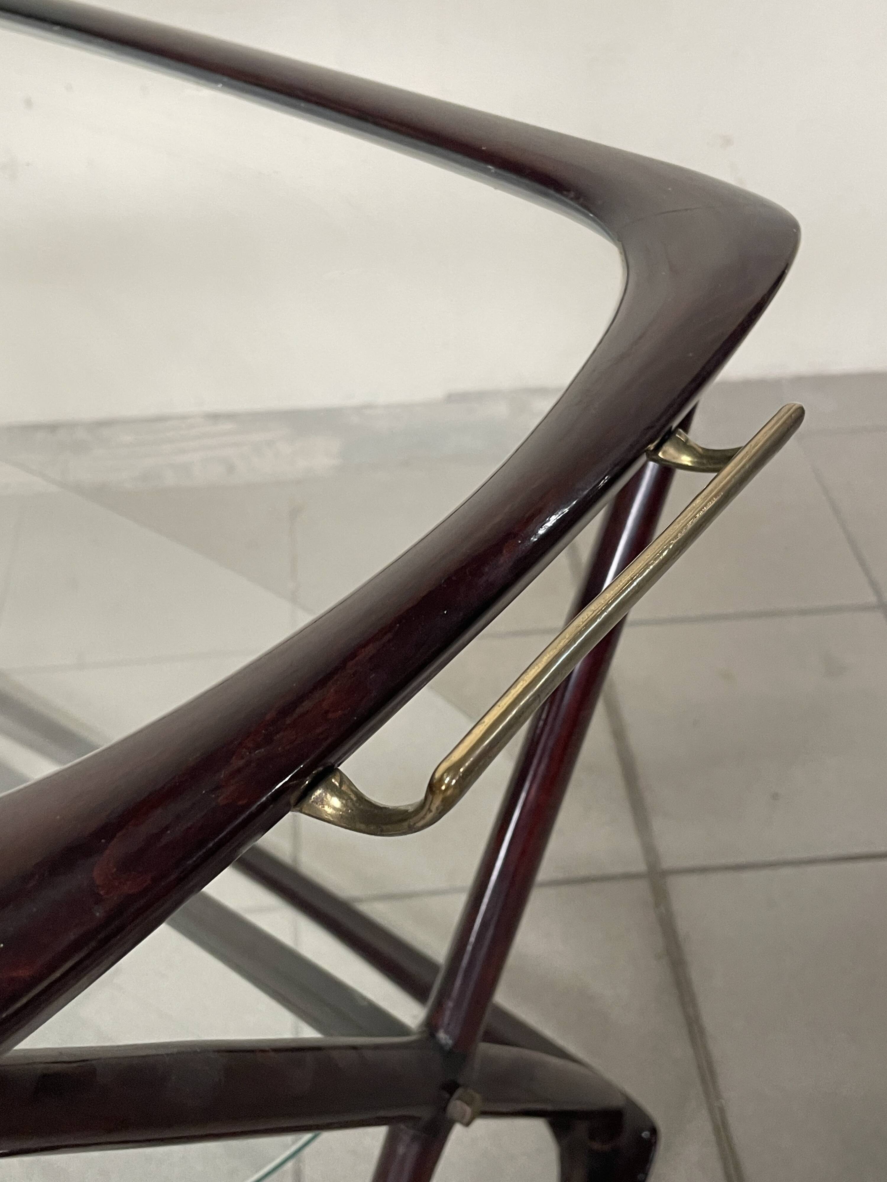 Cesare Lacca 1950 Italian Bar Cart with Brass Wheels