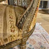 Canapé corbeille de style Louis XVI, bois laqué gris/vert vers 1900