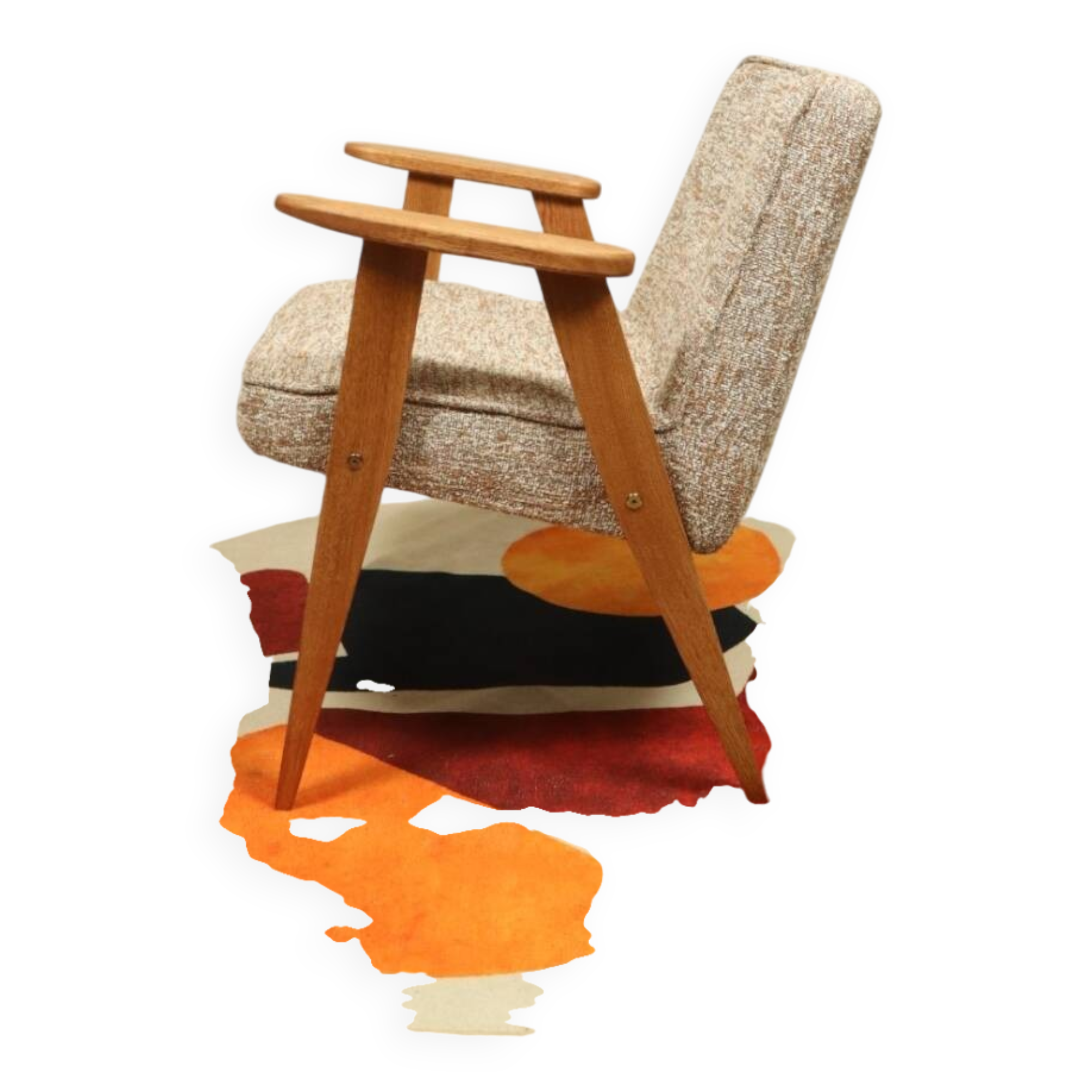 Vintage armchair brown granola oak wood design by Chierowski 366