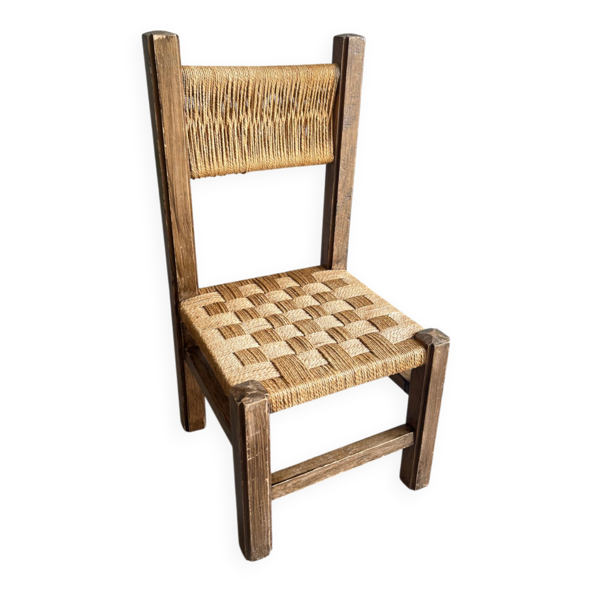 Vintage children's chair wood and rope by Audoux and Minet