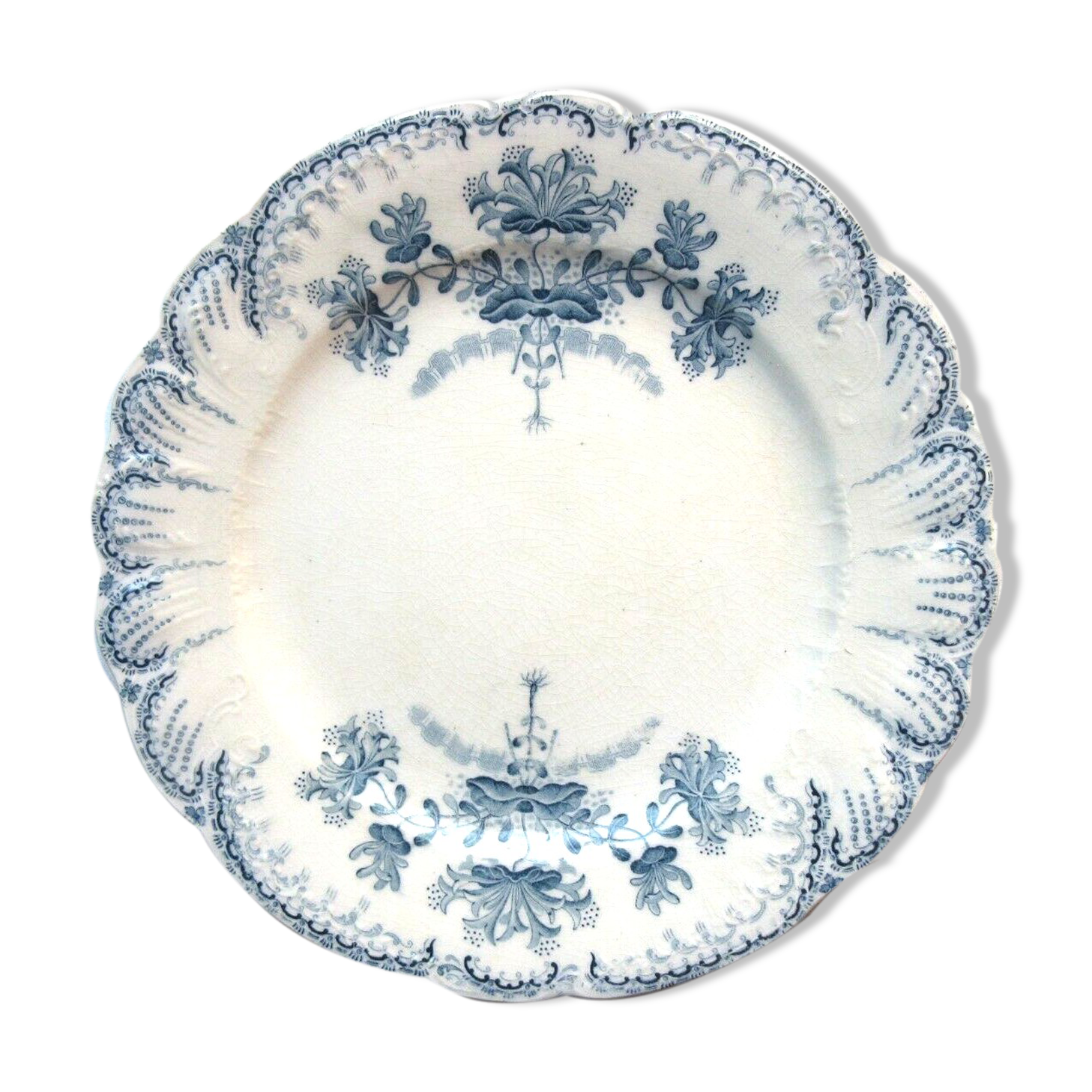 Flat plate Terre de Fer Saint Amand, Regency model, in blue