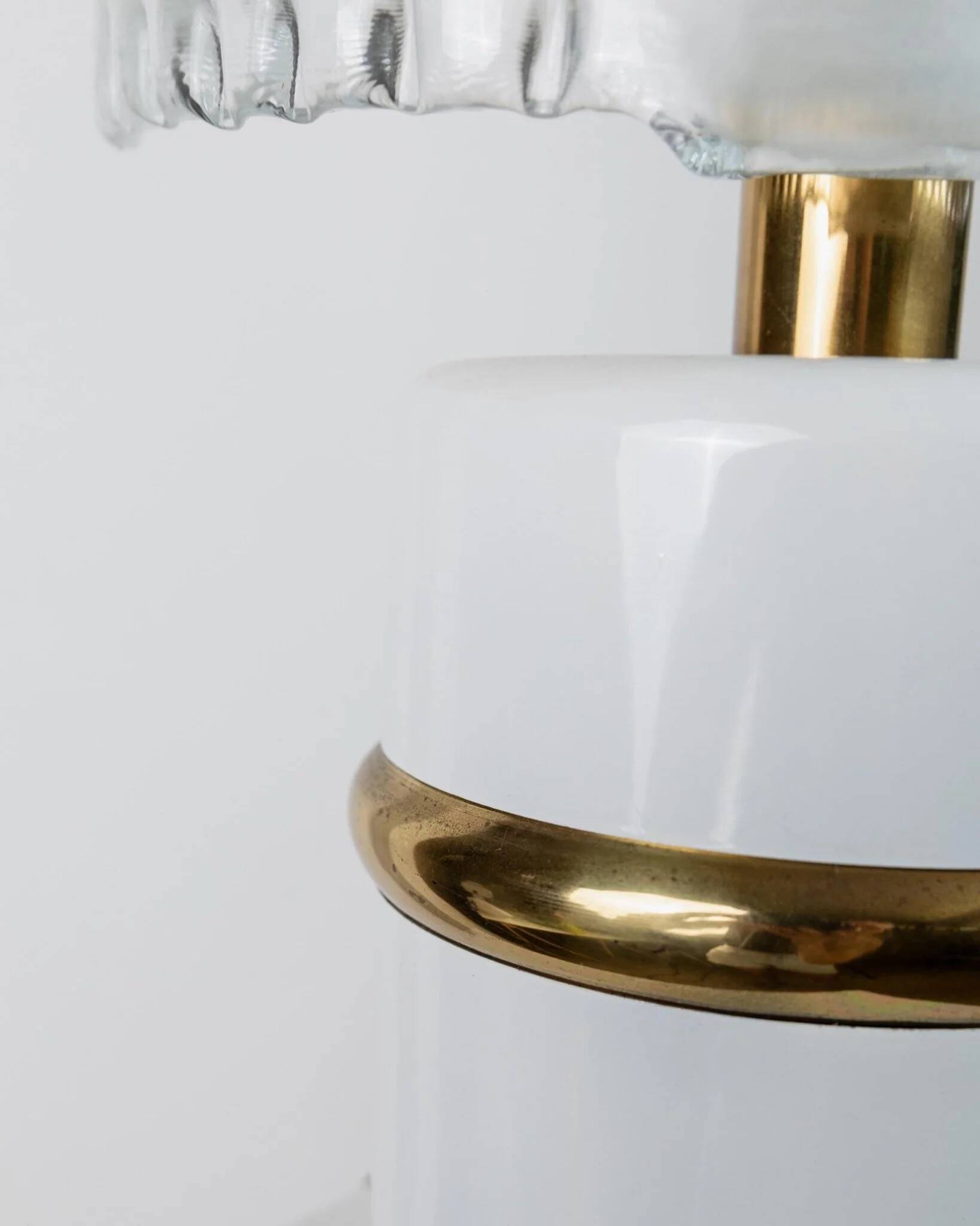 Vintage Murano glass table lamp – white, gold metal base, frosted glass shade – Italy 1980s