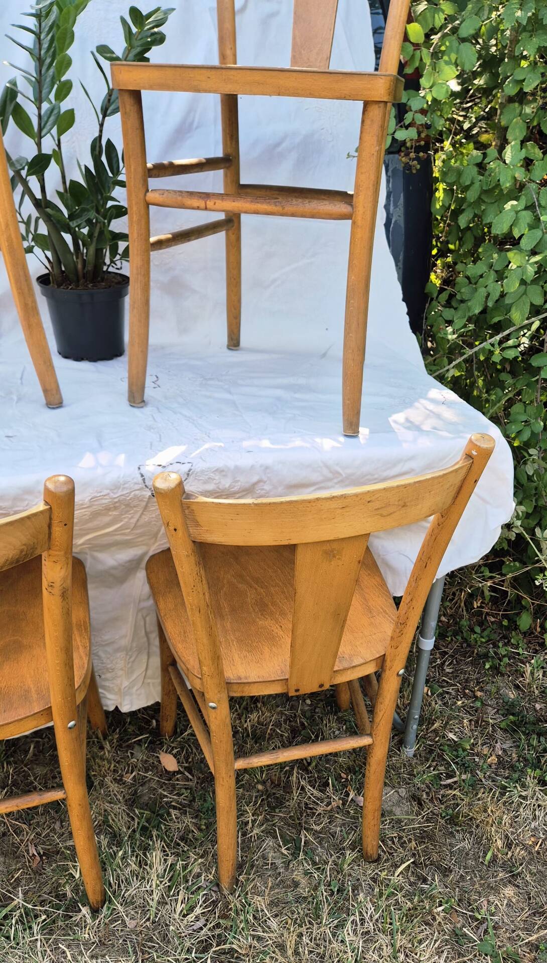 4 vintage bistro chairs from the 1950s in raw wood