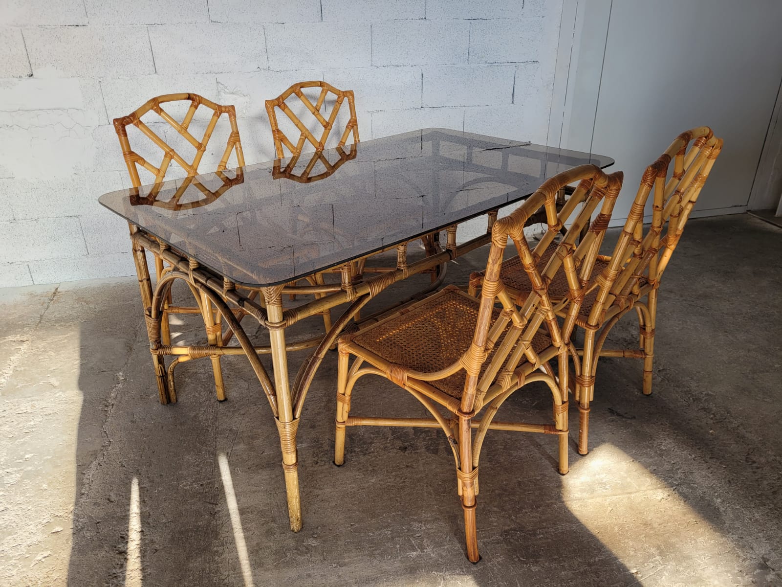 Table Dal Vera en bambou et rotin, design italien 1970