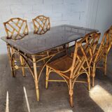 Dal Vera table in bamboo and rattan, Italian design 1970