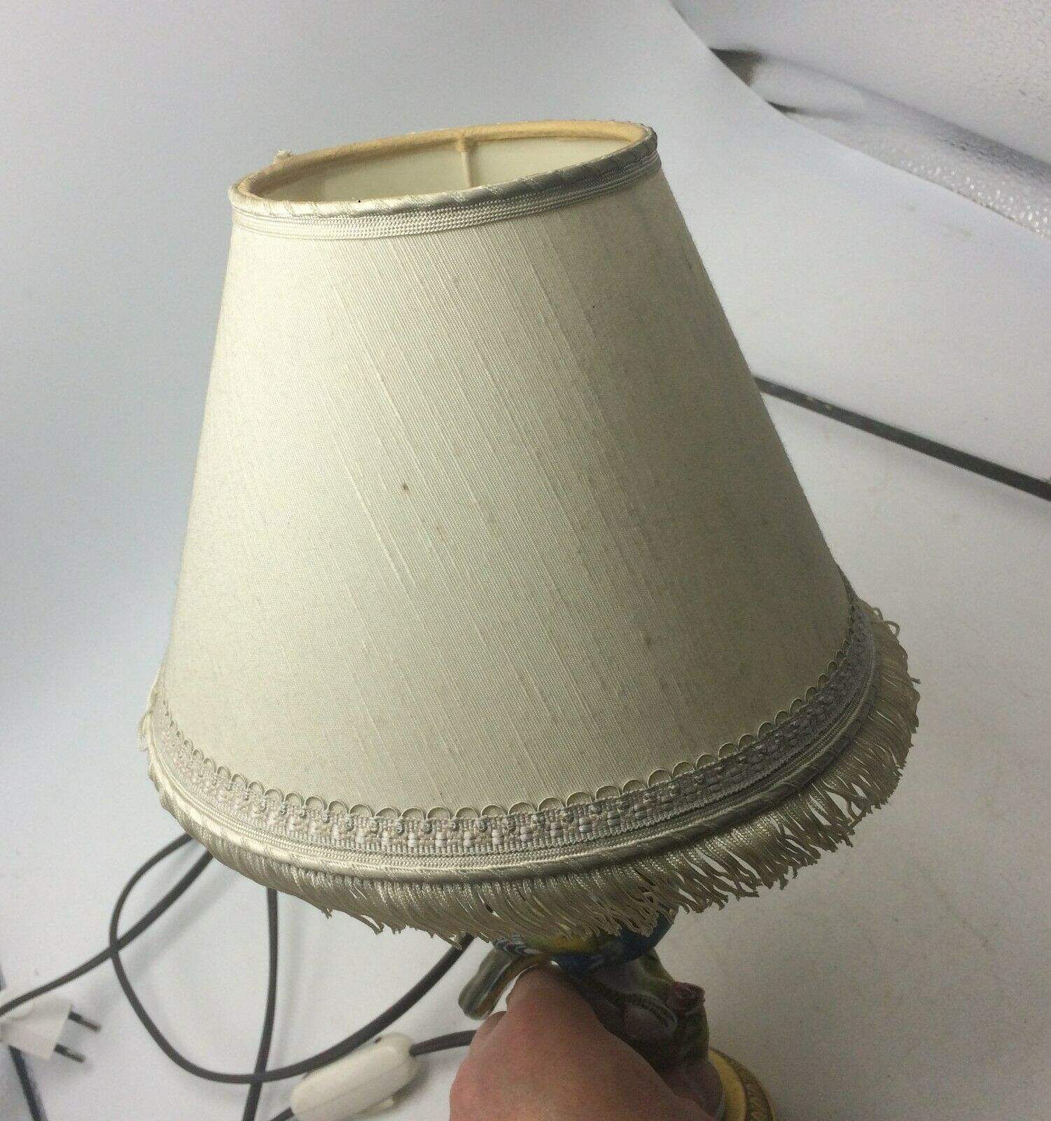 Bronze lamp and bird porcelain signed EC