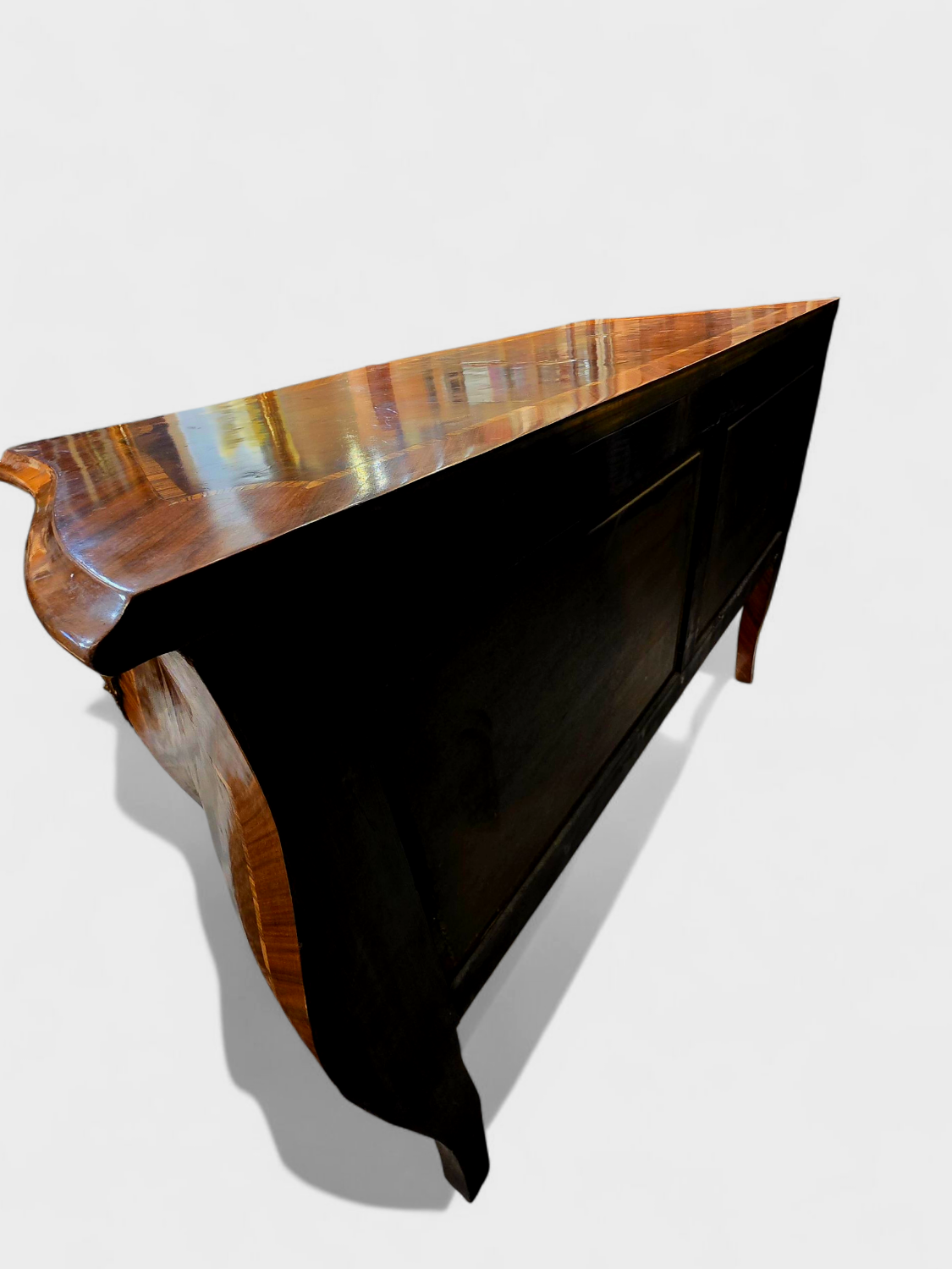 Louis XV style commode in marquetry and gilded bronze