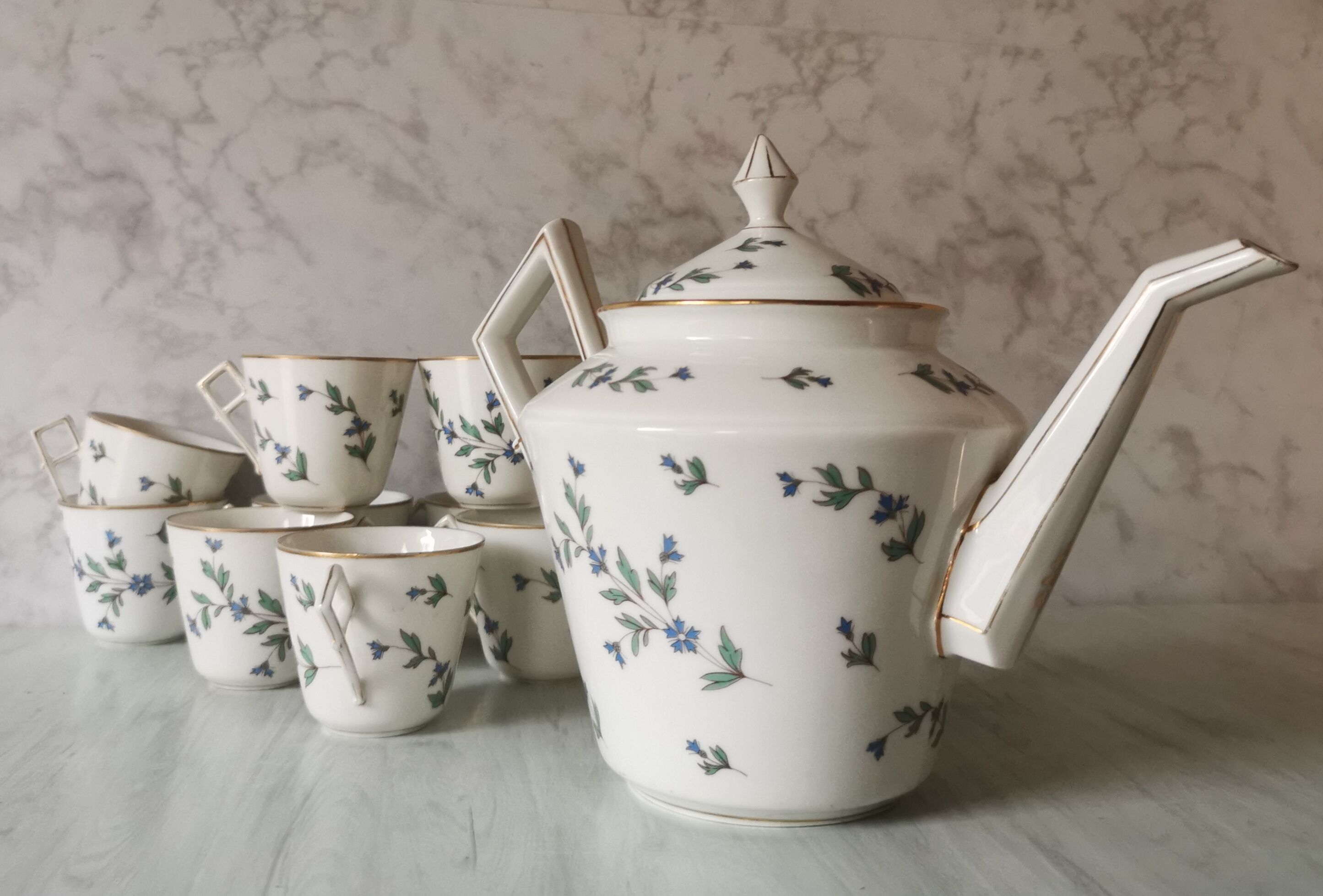 Porcelain barbel tea set Limoges Guérin