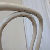 Set of 4 Vintage Thonet Style Dining Chairs: White Wood & Cane Seat