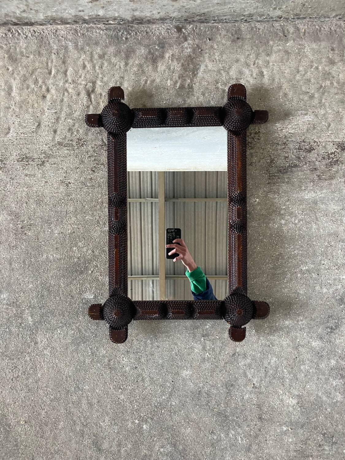 Tramp Art Wall Mirror - Hand-carved 19th Century