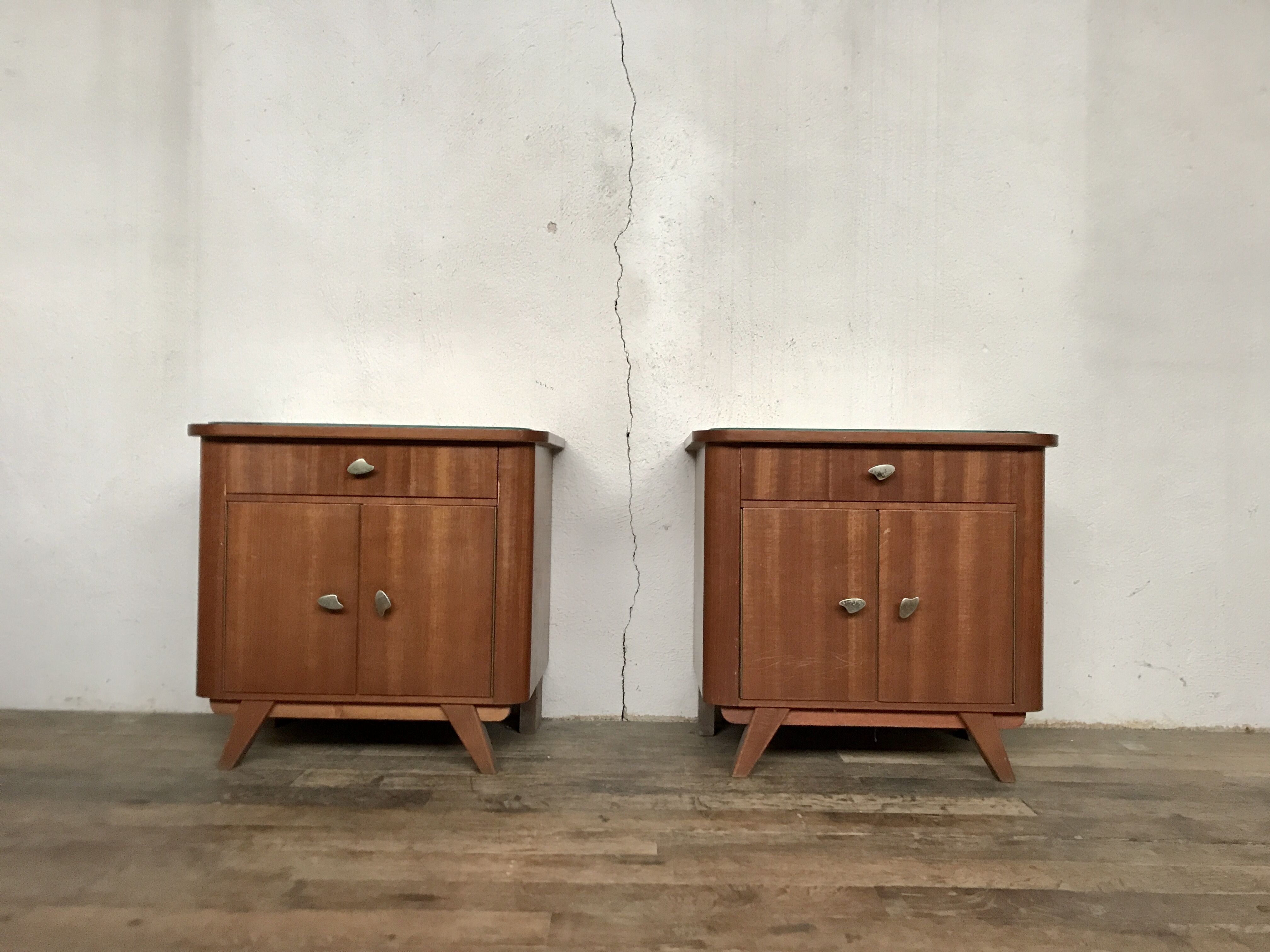 Pair of night tables feet compass bedside end of vintage sofa old 1950 1960 retro