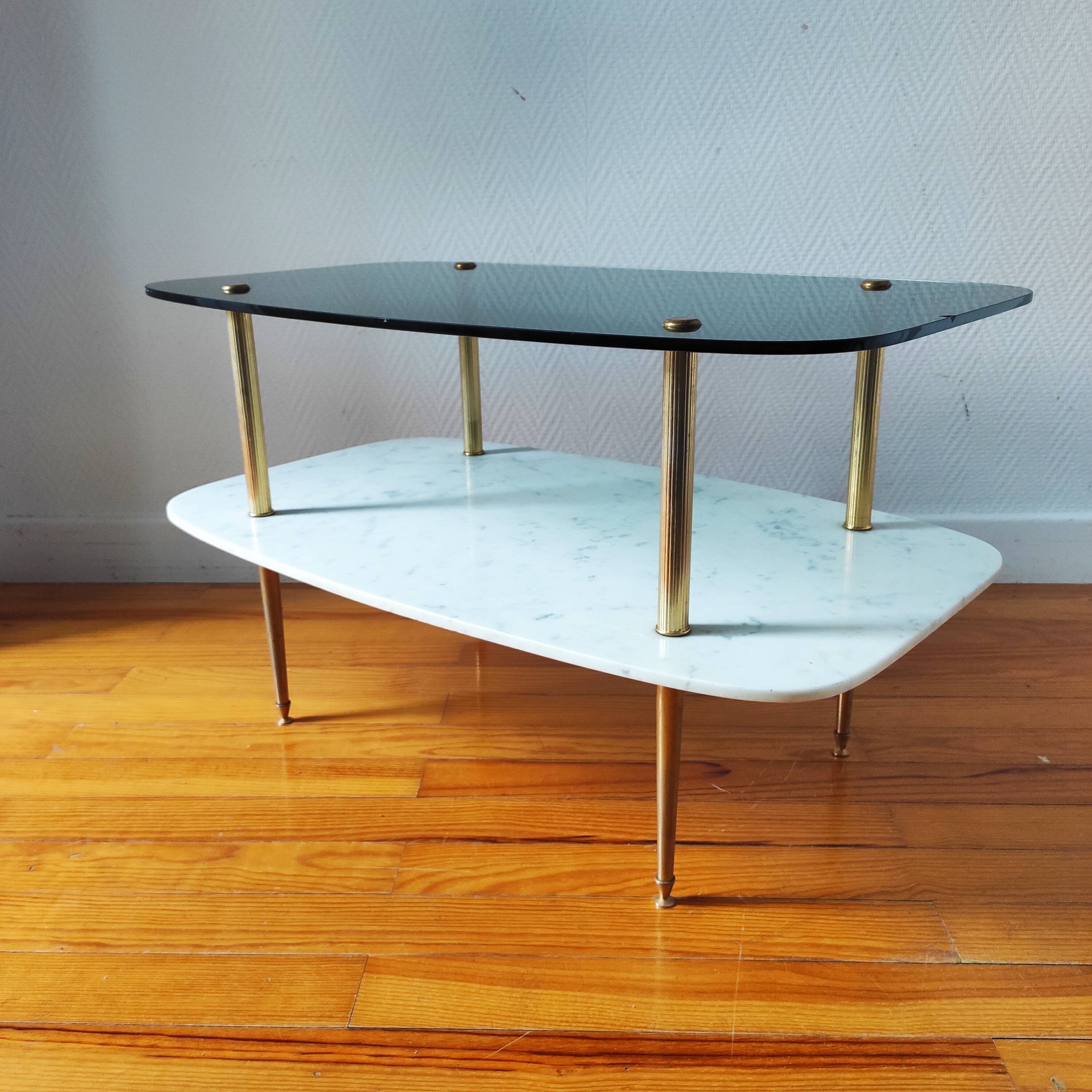 Vintage 1960 glass and marble coffee table