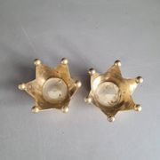 Pair of crown candle holders in brass