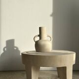 Coffee table, quadripod coffee table in solid monoxyl wood, white color D: 62.5cm