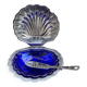 Beurrier coquillage vintage en inox et verre bleu cobalt avec couteau