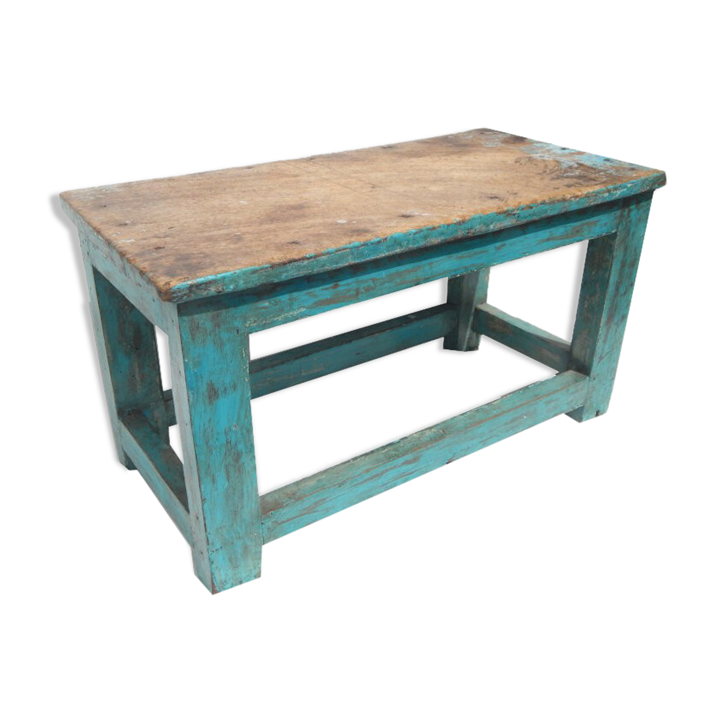 Bench petit tabouret chevet rest plant ancient teck blue skate 53x26x30cm