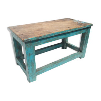 Bench petit tabouret chevet rest plant ancient teck blue skate 53x26x30cm