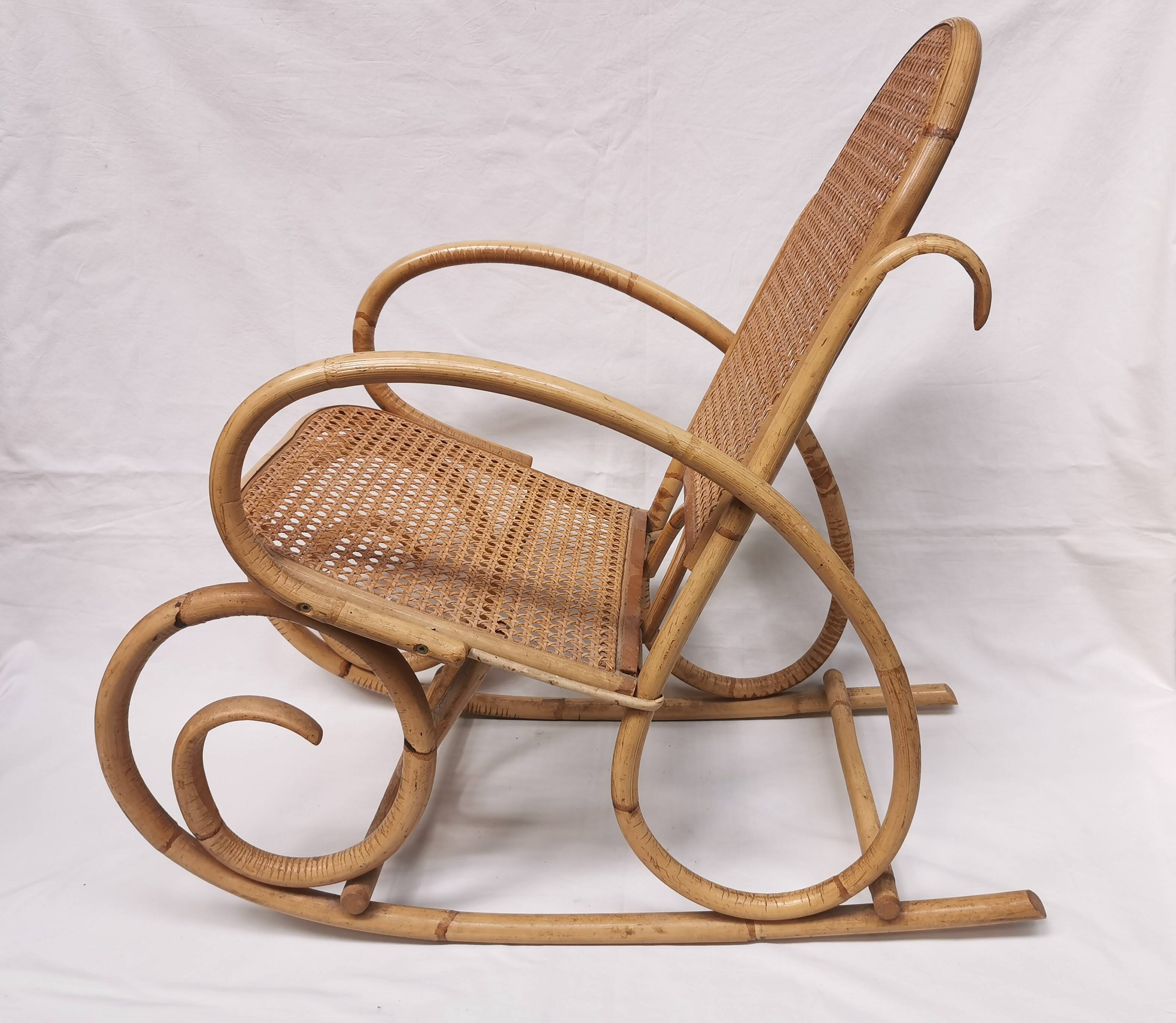 Vintage rocking chair child in rattan, canework