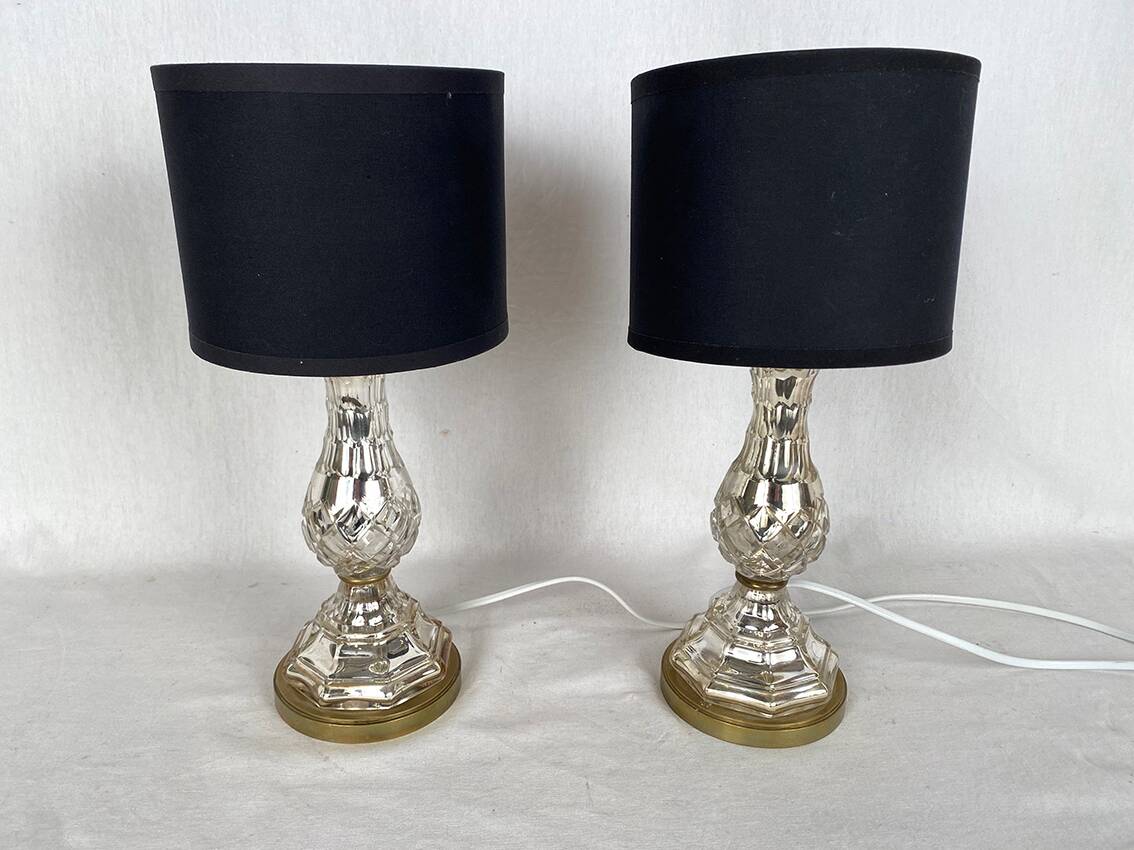 Pair of crystal églomisé table lamps