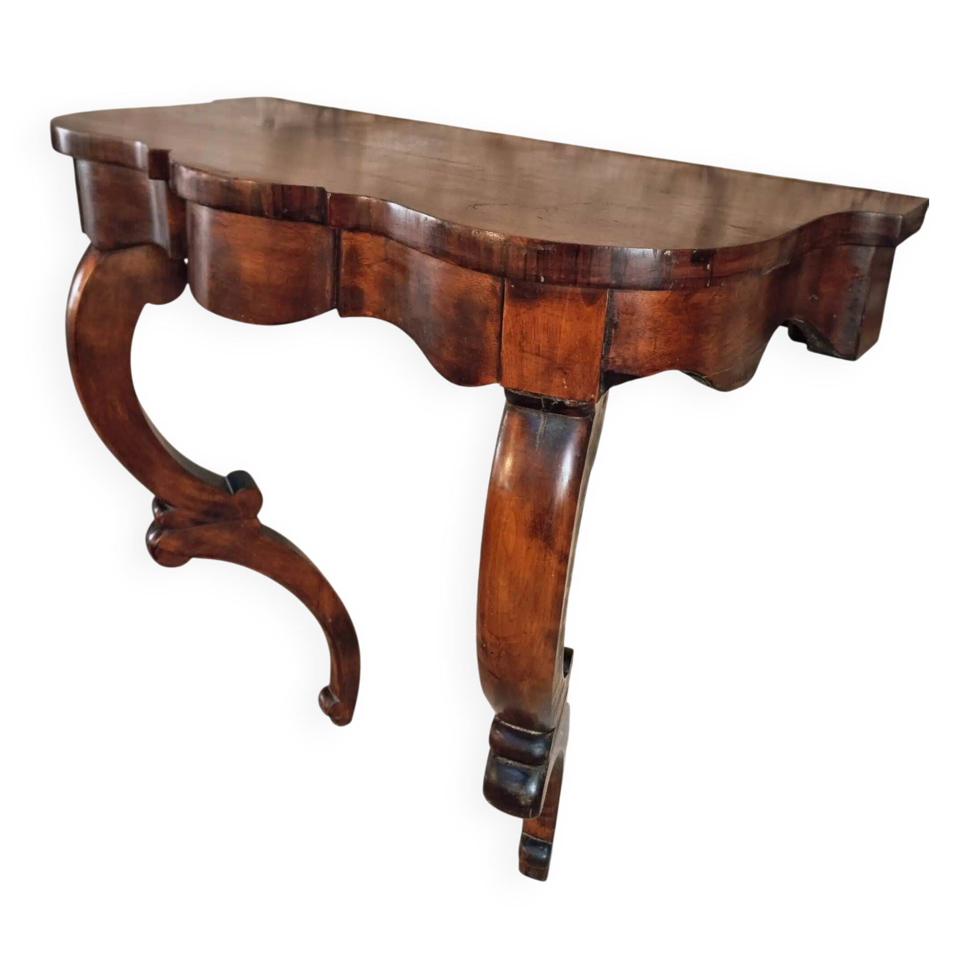 Antique French Napoleon III mahogany console table, wall table with marquetry, 19th century