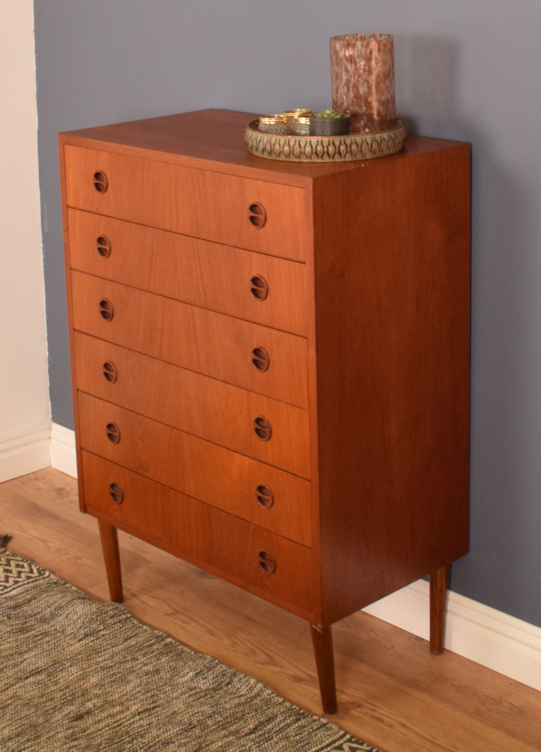 Restored Danish Teak Retro 1960s Tall Chest Of Drawers
