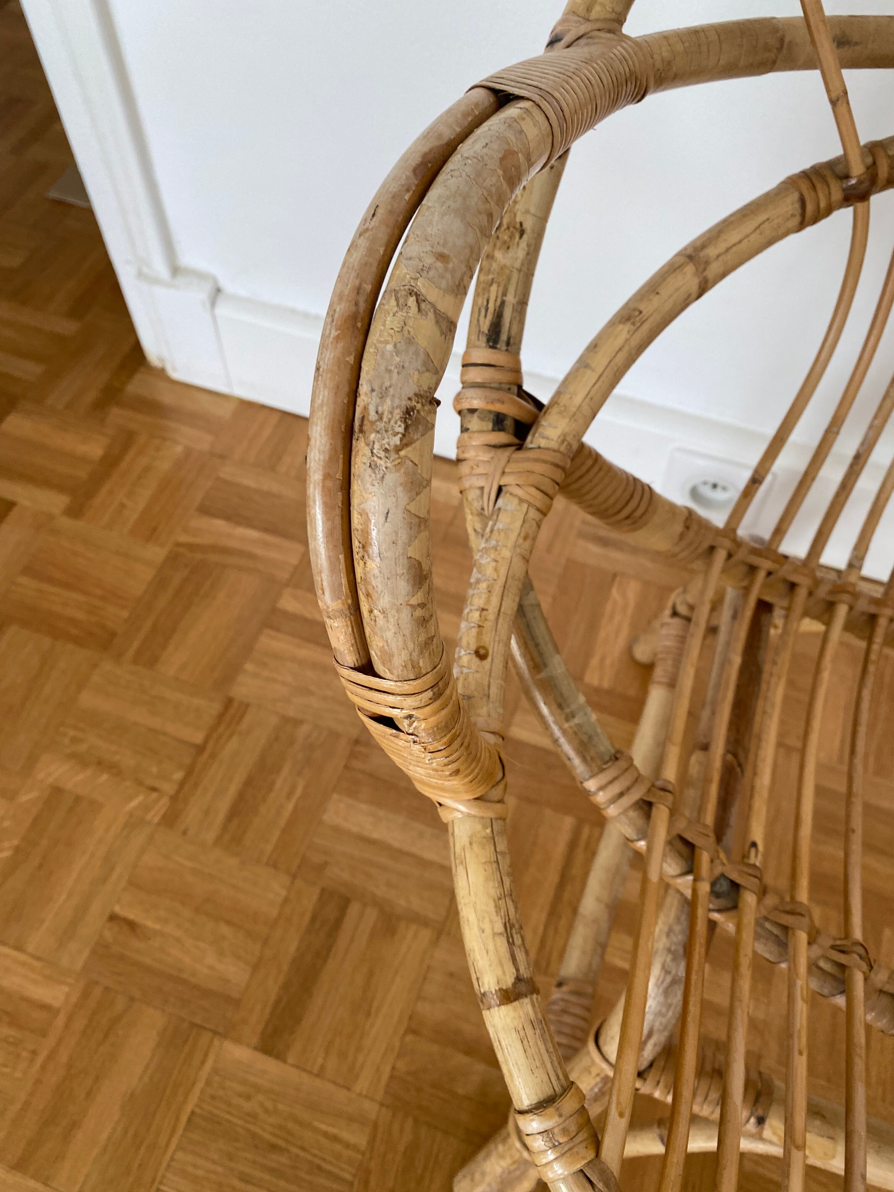 Armchair basket in vintage rattan 60's