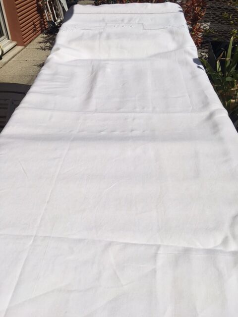 Antique linen sheet embroidered by hand and monogram t t 226 x 324