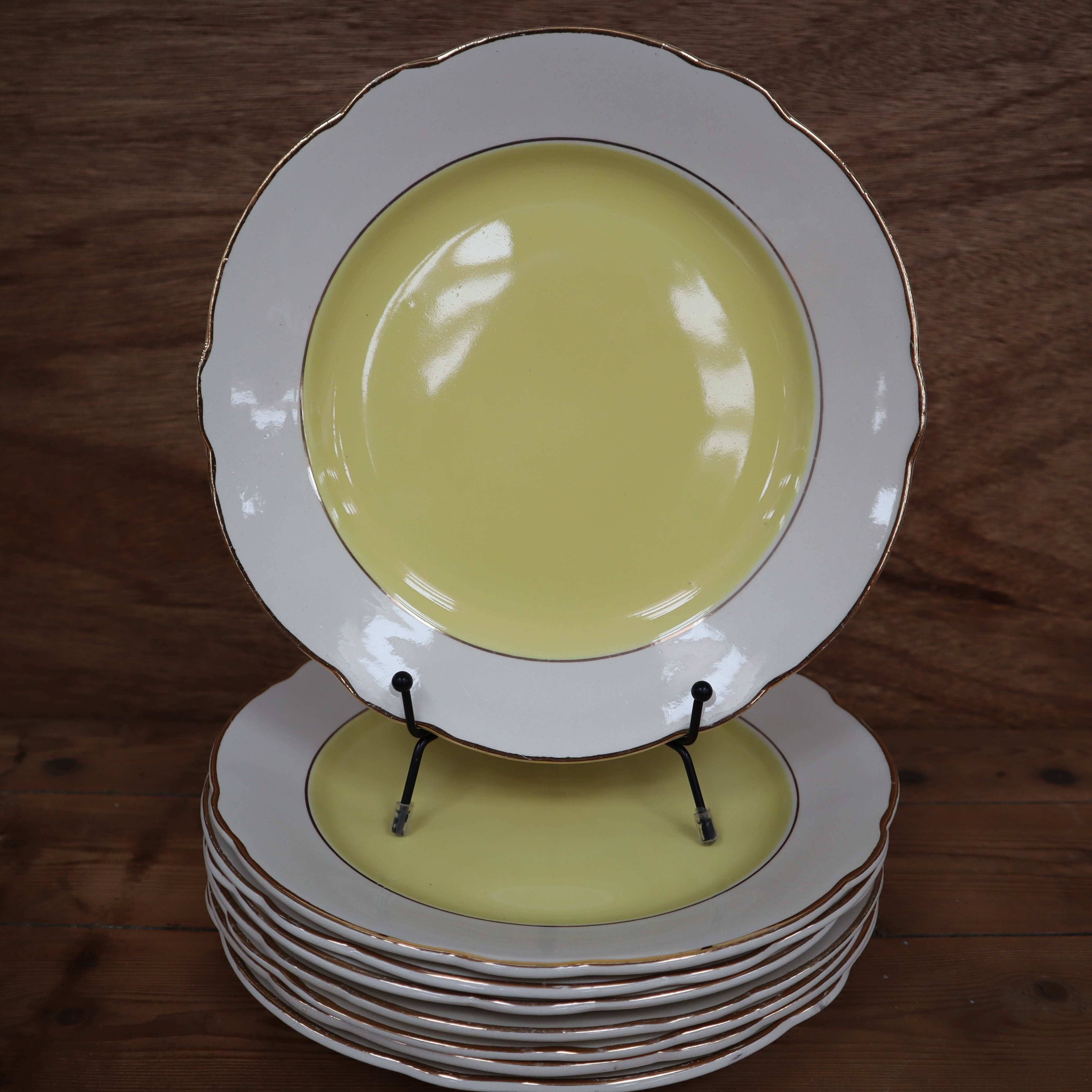 Set of 8 KG Lunéville yellow and white flat plates