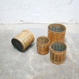 Series of 4 vintage rattan basket pot covers