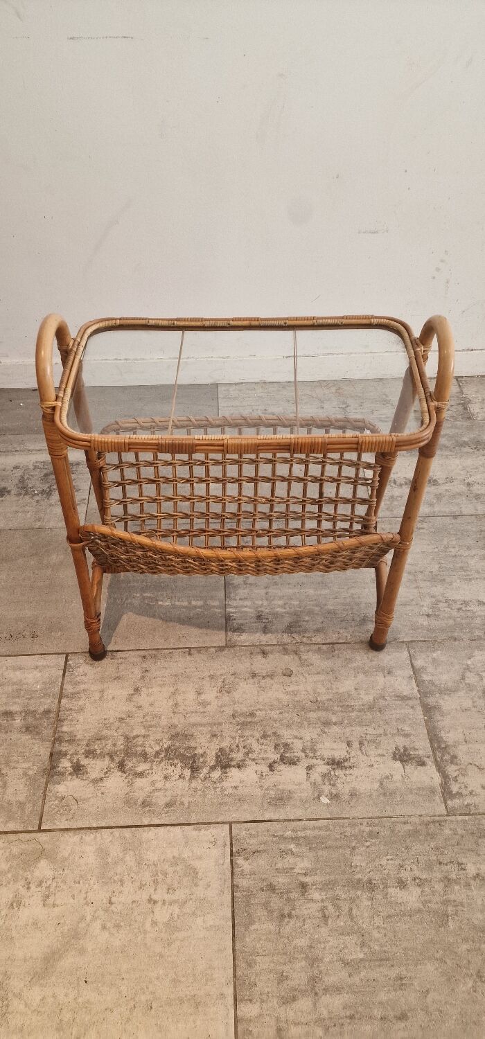 Porte-revues en rotin, bambou, France 1975