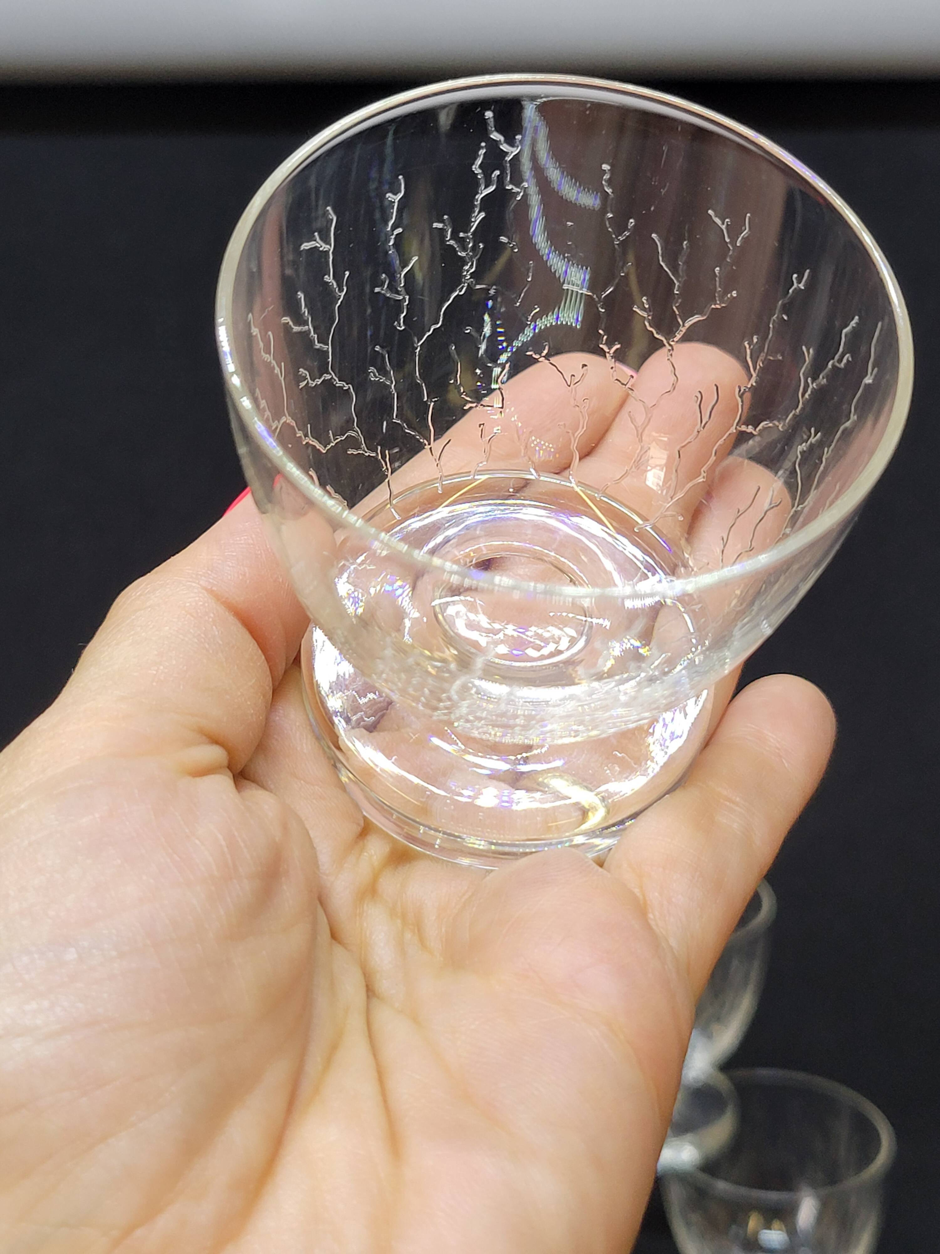 6 Cracked Engraved Crystal Liqueur/Digestif Glasses